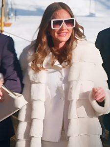 Model weaing rho salt lake city s5 meredith white fur coat