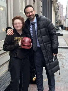 Matt murdock daredevil born again black puffer coat front view