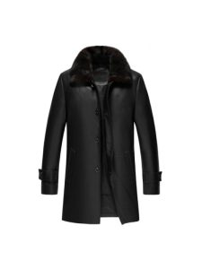 Mens black fur collar coat front view