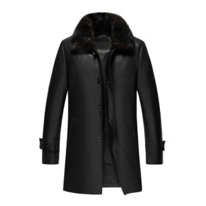 Mens Black Fur Collar Coat