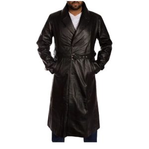 Black Leather Trench Coat For Men