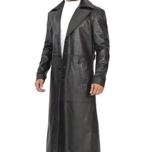 Men’s Full Length Black Leather Duster Coat