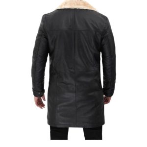 Mens Black Leather Shearling Coat