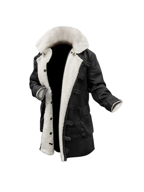 Mens bomber real leather black winter coat front view