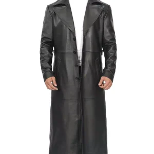 Men’s Full Length Black Leather Duster Coat