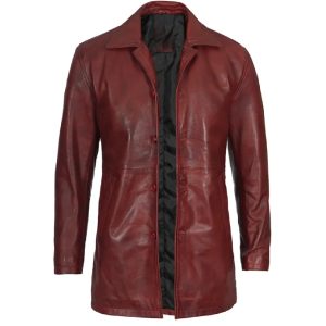 Mens Maroon Leather Coat