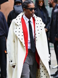 Model wearing a$ap rocky nyc 2025 white coat