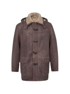 Mens shearling duffle coat front view