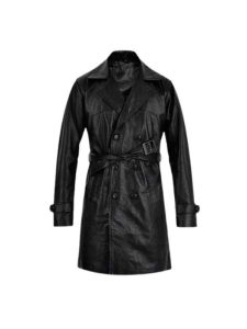 Mens vintage trench leather coat front view