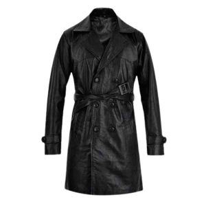 Mens Vintage Trench Leather Coat