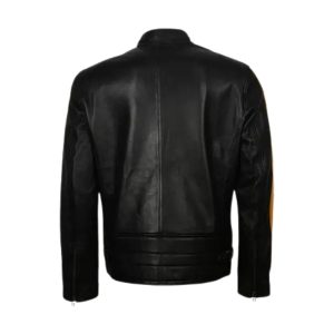 Men’s Yellow Star Black Leather Jacket