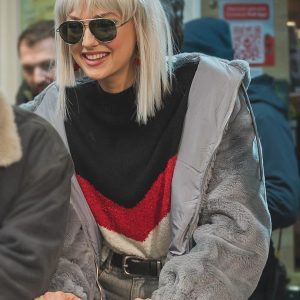 April X Lilly Krug Gray Sherpa Jacket