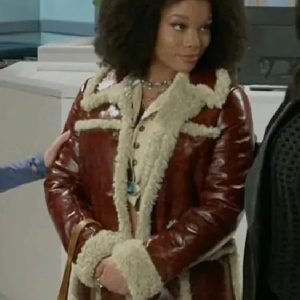 Beyond the Gates 2025 Ambyr Michelle Sherpa Trim Faux Leather Coat