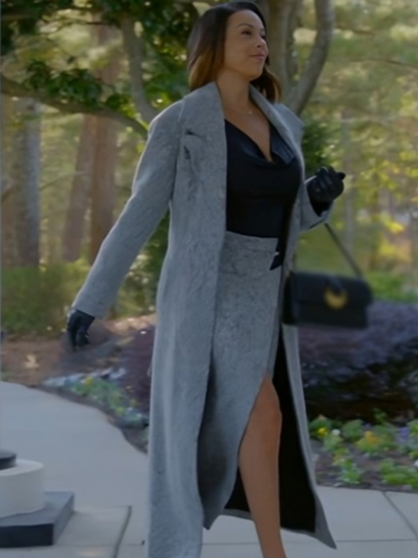 Beyond the gates 2025 daphnee duplaix tweed gray coat side view