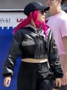 Model wearing rachel leighton captain america brave new world jacket
