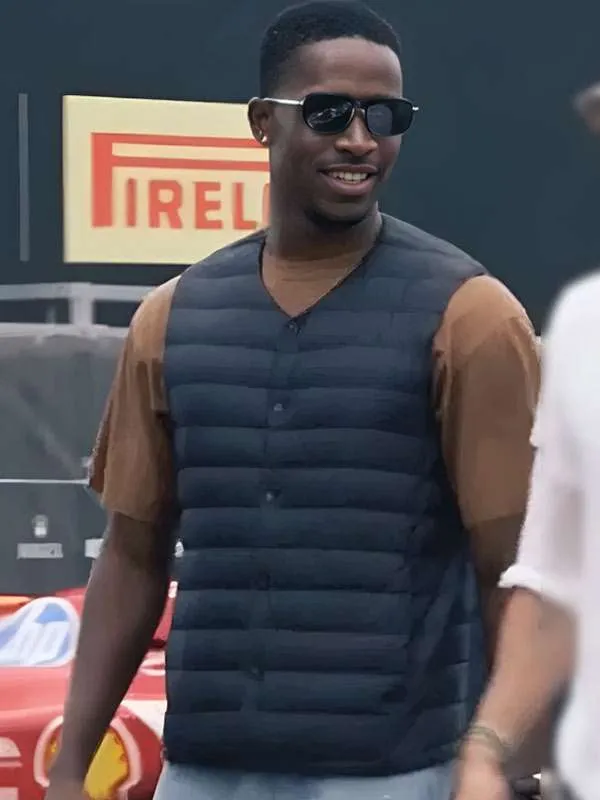 F1 movie 2025 damson idris puffer vest front view