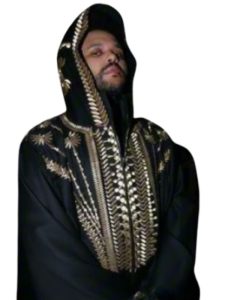 Hurry up tomorrow the weeknd golden embroidered hooded coat front view