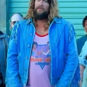 A Minecraft Movie 2025 Jason Momoa Blue Fringe Jacket