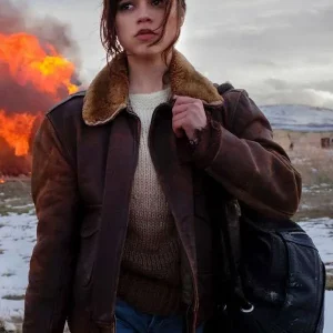 Hurry Up Tomorrow 2025 Jenna Ortega Brown Leather Jacket