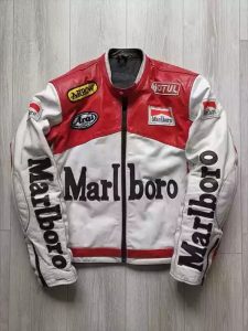 Marlboro vintage leather biker jacket front view