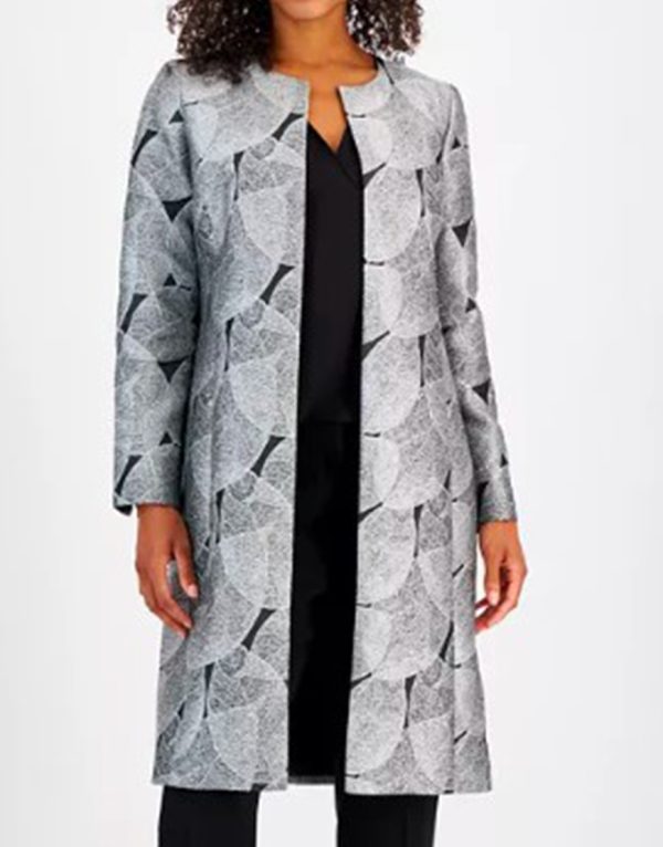 Beyond the gates 2025 karan kendrick leaf print coat front view