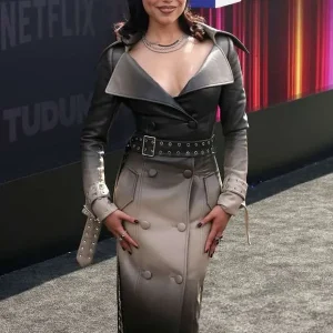Jenna Ortega Tudum 2025 Leather Coat