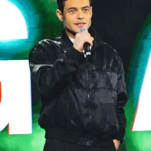The Amateur 2025 Rami Malek Satin Bomber Jacket