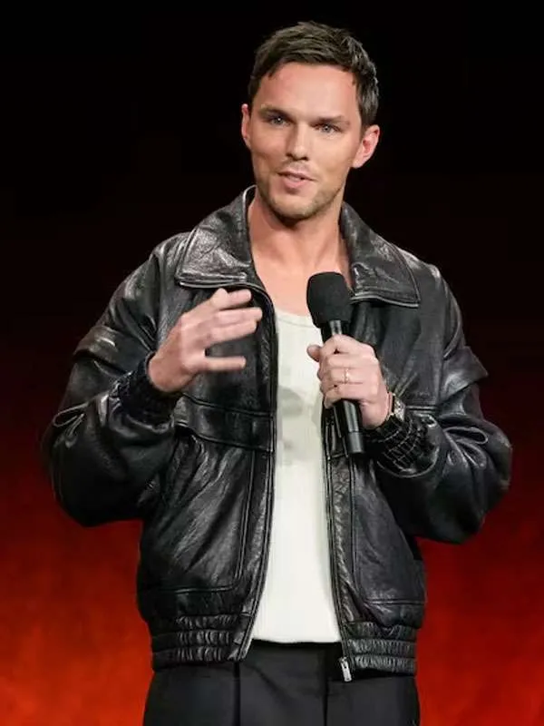 Nicholas hoult superman 2025 black leather jacket front view