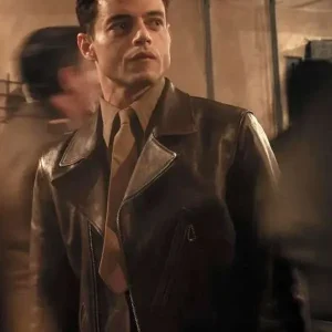 The Amateur 2025 Rami Malek Brown Leather Jacket