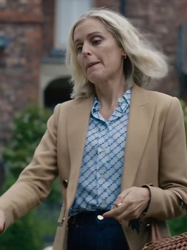 The stolen girl 2025 denise gough camel blazer front view