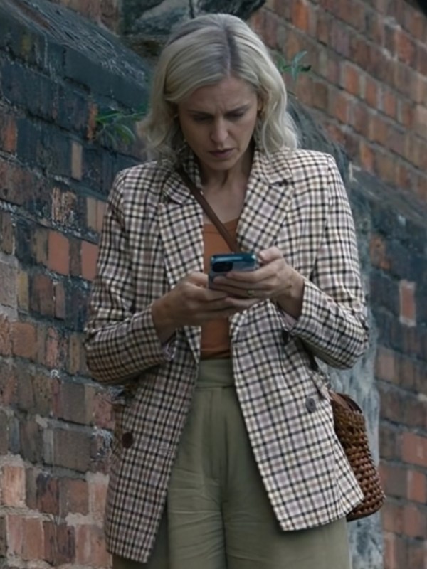 The stolen girl 2025 denise gough plaid blazer front view