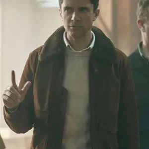 Topher Grace The Waterfront S01 Shearling Brown Jacket