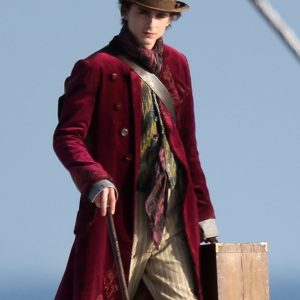 Timothée Chalamet Wonka Maroon Velvet Coat