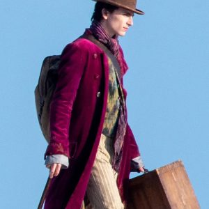Timothée Chalamet Wonka Maroon Velvet Coat