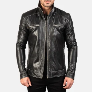 Mens Black Leather Racer Jacket