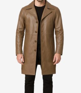 Brown leather trench coat For men front view