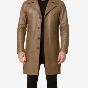 Brown Leather Trench Coat For Men