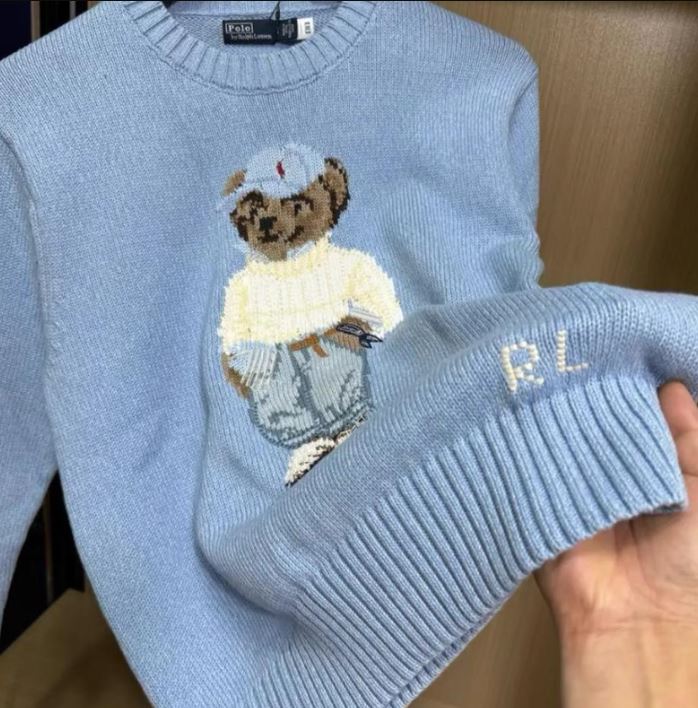 Ralph Lauren Sky Blue Polo Bear Knit Sweater