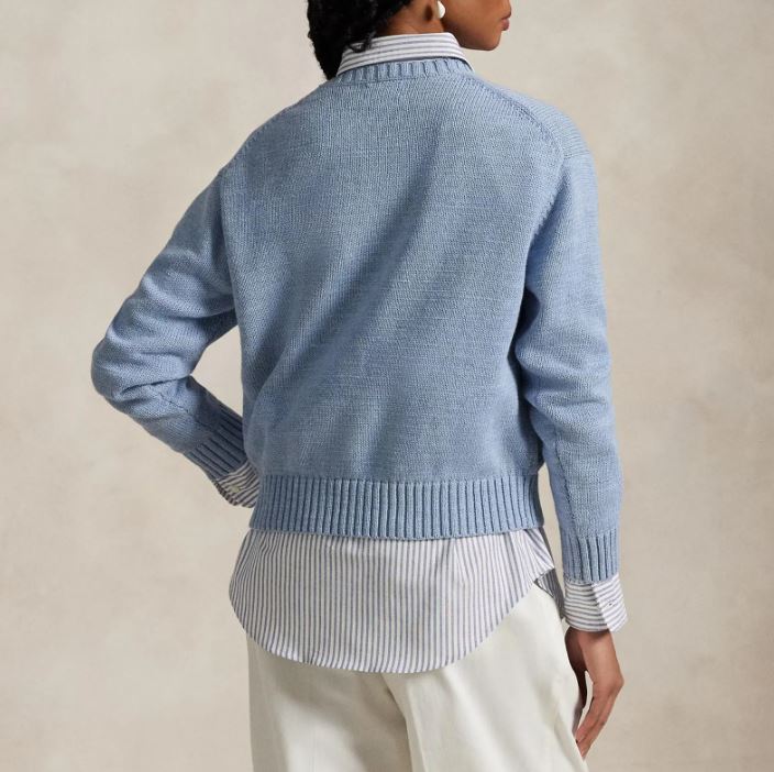 Ralph Lauren Sky Blue Polo Bear Knit Sweater Back View