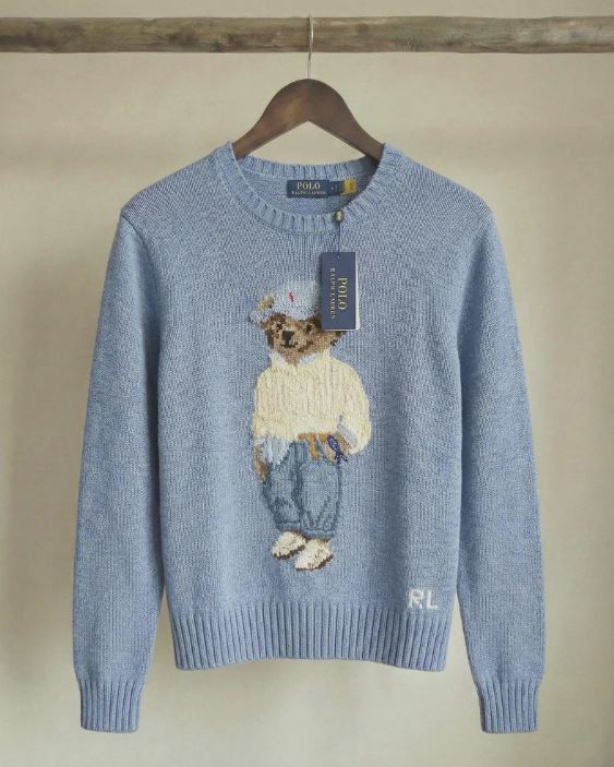 Ralph Lauren Sky Blue Polo Bear Knit Sweater